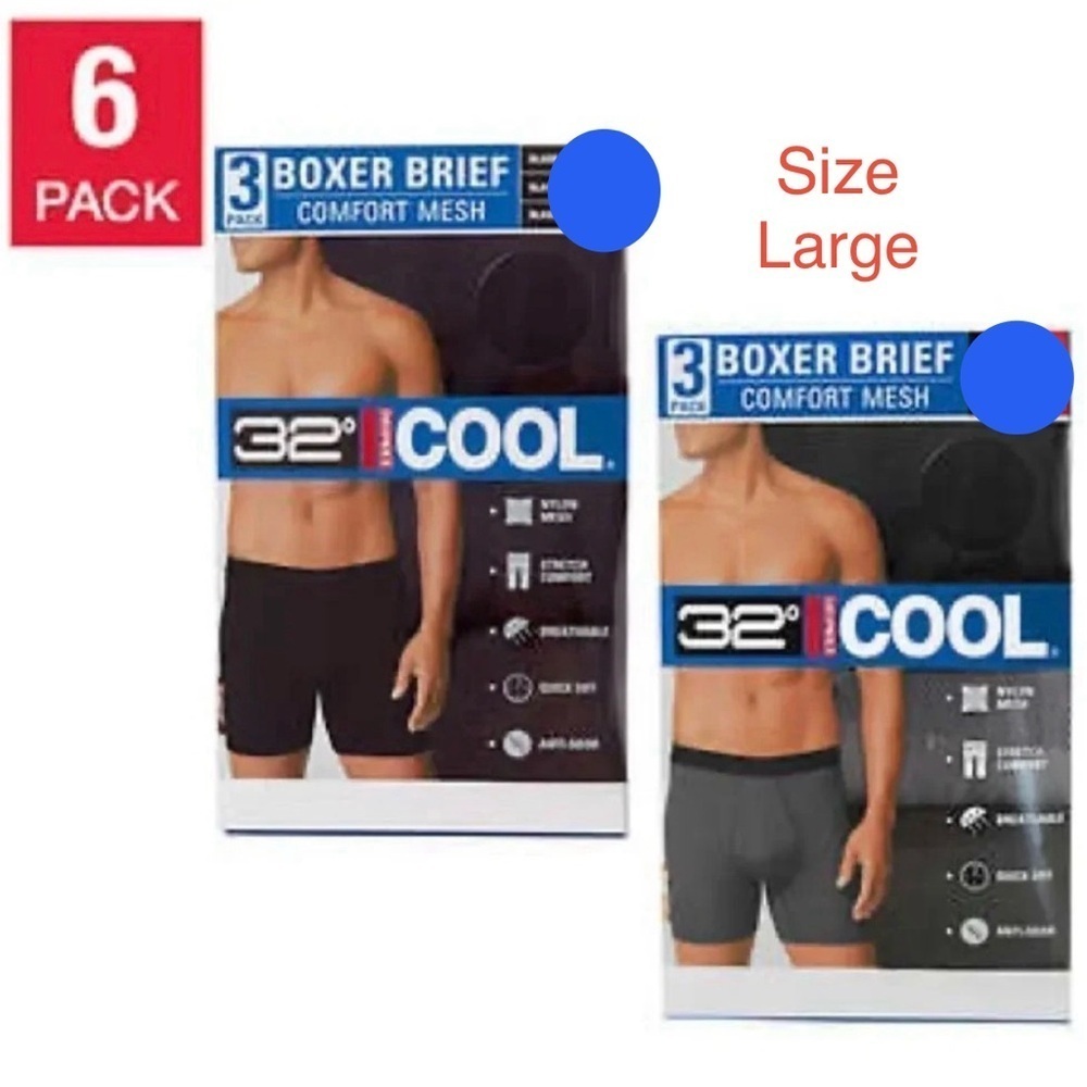 32 Degrees Men's Comfort Mesh Boxer Brief, 6-pair keeps you cool Large